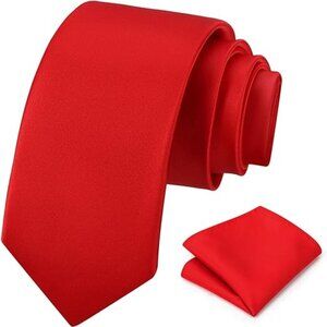 UMO LORENZO ITALY RED 2 PC Solid Necktie & Matching Pocket Hanky Set